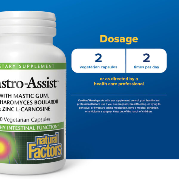 36-26.jpg Natural Factors - Gastro-Assist com Goma de Mástique Saccharomyces Boulardii e Zinco e L-Carnosina 60 Cápsulas Vegetarianas