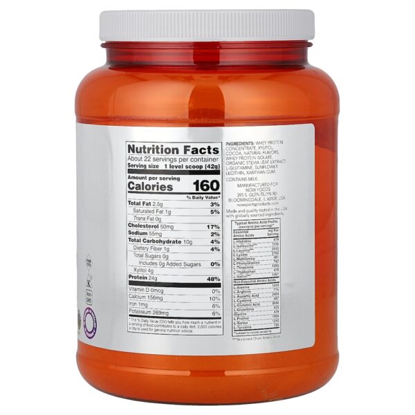 NOW Foods - Whey Protein em Pó Chocolate Cremoso 907 g