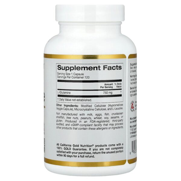 California Gold Nutrition - L-glutamina AjiPure 750 mg 120 Cápsulas Vegetais