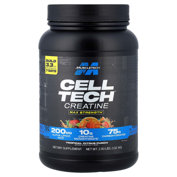 MuscleTech - Creatina Cell Tech Sabor Ponche Cítrico Tropical 1,36 kg