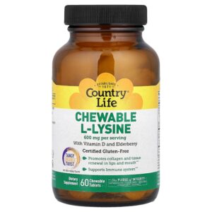Country Life - L-lisina Mastigável Toque de Laranja Picante 60 Comprimidos Mastigáveis