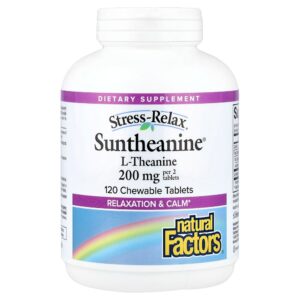 Natural Factors - Stress-Relax L-Theanine Suntheanine Frutas 120 Comprimidos Mastigáveis (100 mg por Comprimido)
