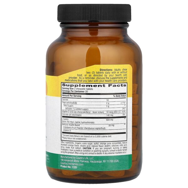 Country Life - L-lisina Mastigável Toque de Laranja Picante 60 Comprimidos Mastigáveis