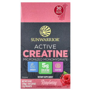 Sunwarrior - Creatina Ativa Micronizada Mono-hidratada Framboesa 30 Embalagens 7 g Cada