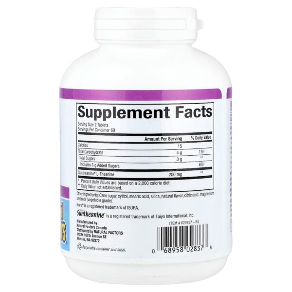48-17.jpg Natural Factors - Stress-Relax L-Theanine Suntheanine Frutas 120 Comprimidos Mastigáveis (100 mg por Comprimido)