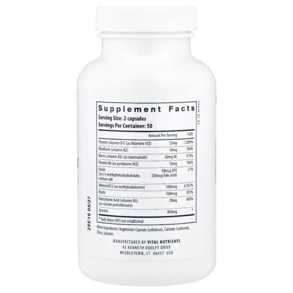 Vital Nutrients - Tirosina e Vitaminas B 100 Cápsulas Veganas