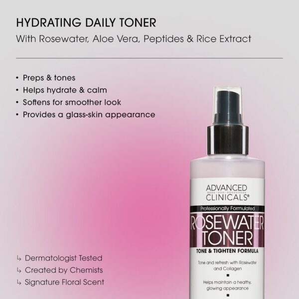 Advanced Clinicals - Fórmula de Toner Tom e Aperto com Água de Rosas 235 ml