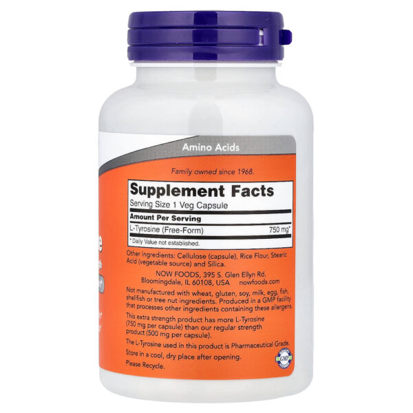 NOW Foods - L-tirosina 750 mg 90 Cápsulas Vegetais