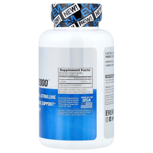 EVLution Nutrition - L-Citrulline 2000 90 Cápsulas Vegetais (666 mg por Cápsula)