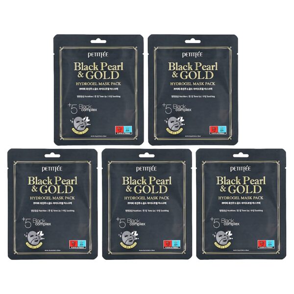 56-7.jpg Petitfee - Pacote de Máscara de Beleza Hidrogel de Pérola Negra e Ouro 5 Folhas 32 g Cada