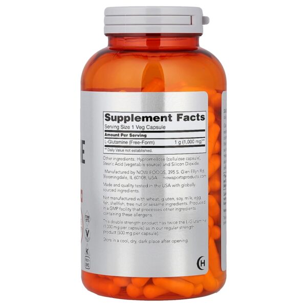 NOW Foods Sports - L-Glutamina 1.000 mg 240 Cápsulas Vegetais