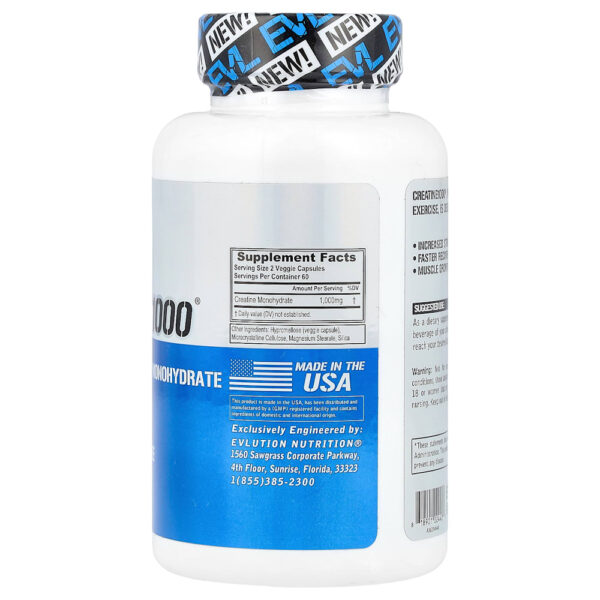 EVLution Nutrition - Creatine1000 120 Cápsulas Vegetais (500 mg por Cápsula)