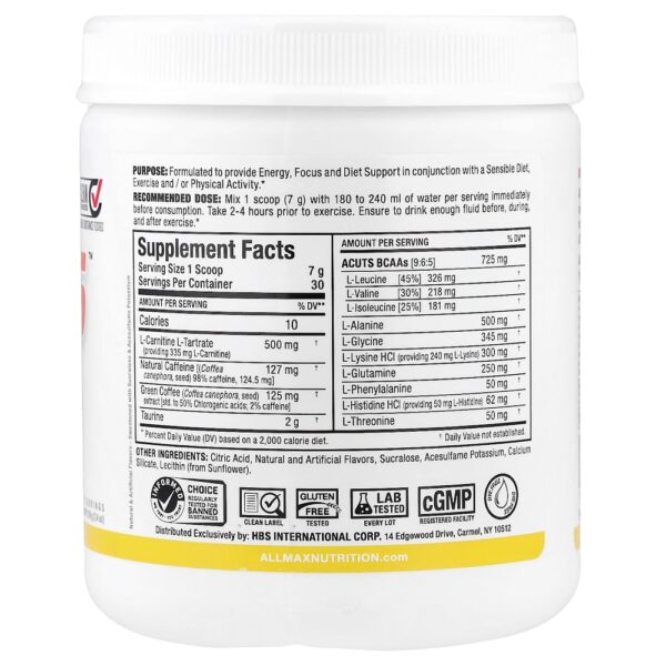 ALLMAX - ACUTS Bebida Energética com Aminoácidos Pina Colada 210 g