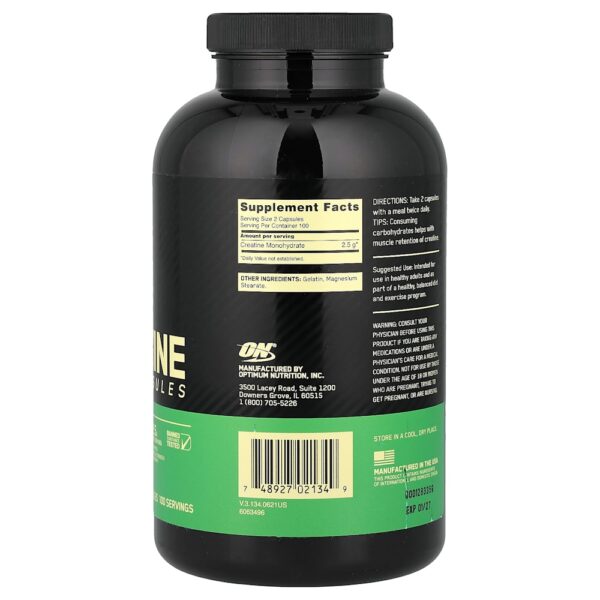 Optimum Nutrition - Cápsulas de Creatina Micronizada 200 Cápsulas (1,25 g por Cápsula)