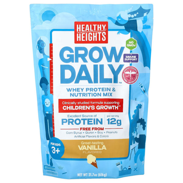 Healthy Heights - Grow Daily Mistura de Nutrição e Whey Protein Para Crianças Acima de 3 Anos Baunilha 616 g