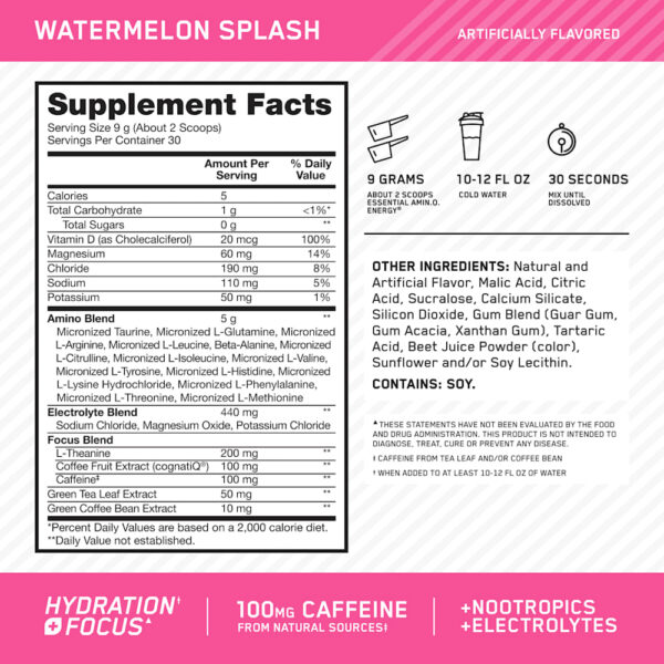 Optimum Nutrition - Essential Amin.O. Energy Splash de Melancia 285 g
