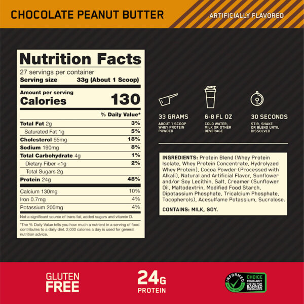Optimum Nutrition - Gold Standard 100% Whey Manteiga de Amendoim com Chocolate 907 g