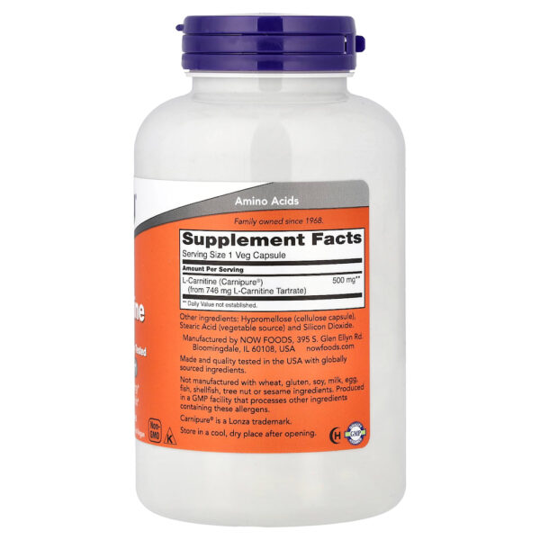 NOW Foods - L-Carnitina 500 mg 180 Cápsulas Vegetais