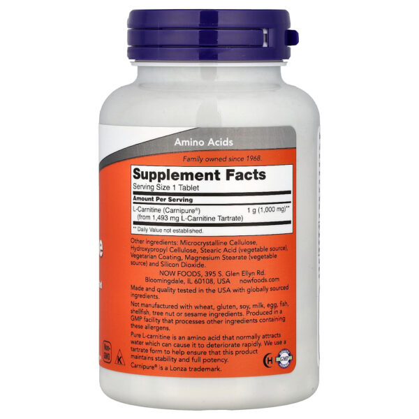 NOW Foods - L-Carnitina 1.000 mg 50 Comprimidos