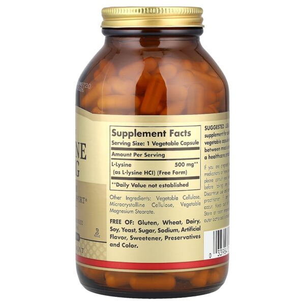 77-8.jpg Solgar - L-lisina Forma Livre 500 mg 250 Cápsulas Vegetais