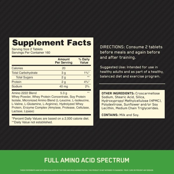 Optimum Nutrition - Superior Amino 2222 Tabs 320 comprimidos