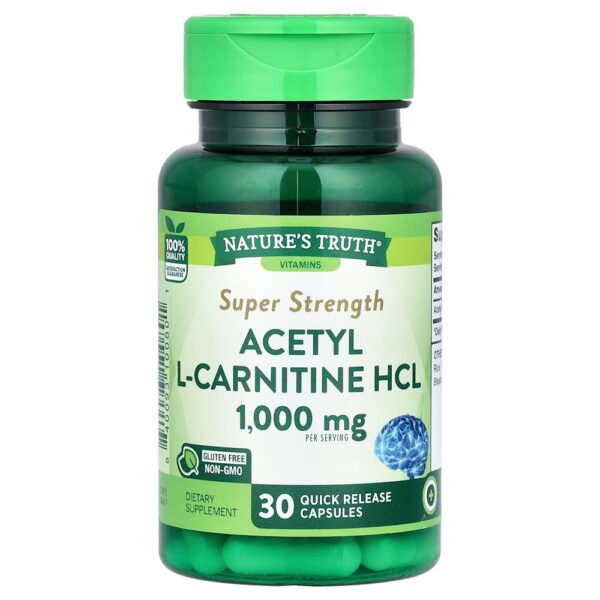 Nature's Truth - Cloridrato de Acetil L-Carnitina Superpotência 30 Cápsulas de Liberação Rápida (500 mg por Cápsula)