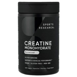 Sports Research - Creatina Mono-hidratada Micronizada 120 Cápsulas Vegetais (1,25 g por Cápsula)