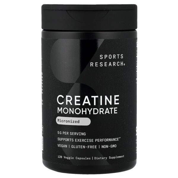Sports Research - Creatina Mono-hidratada Micronizada 120 Cápsulas Vegetais (1,25 g por Cápsula)
