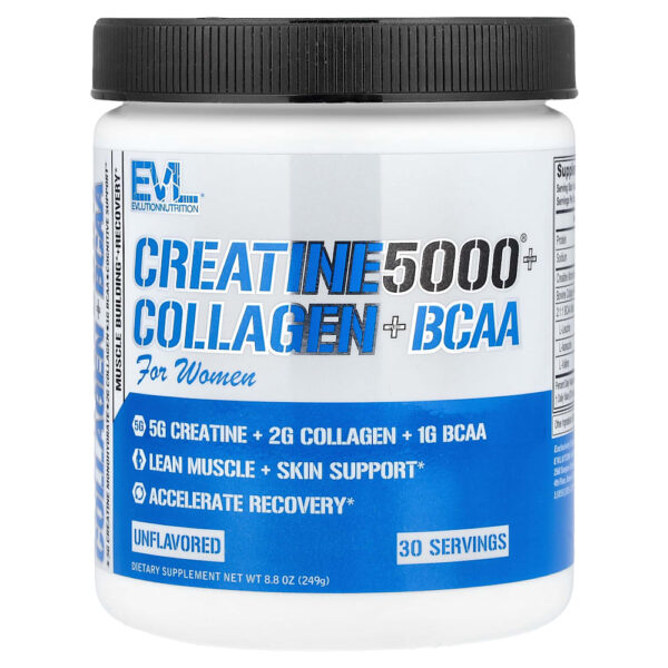 EVLution Nutrition - Creatine5000 com Colágeno + BCAA Para Mulheres Sem Sabor 249 g
