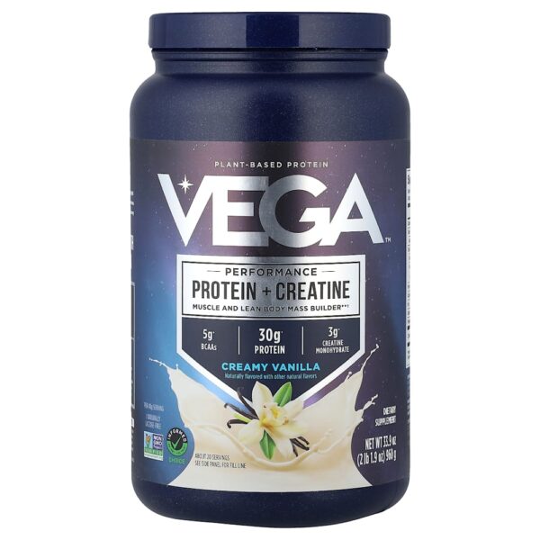 Vega - Proteína à Base de Plantas para Performance + Creatina Baunilha Cremosa 960 g (907 g 54 g)