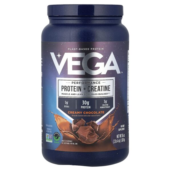 Vega - Proteína à Base de Plantas para Desempenho + Creatina Chocolate Cremoso 1,02 kg (907 g 113 g)