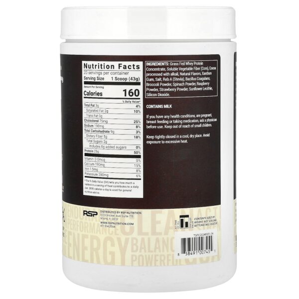 81.jpg RSP Nutrition - Truefit Shake de Proteína de Whey de Gado Criado no Pasto Chocolate 940 g