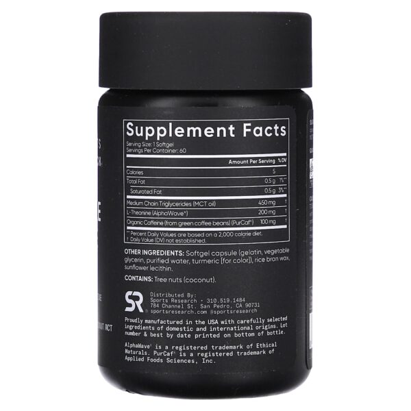 Sports Research - L-teanina e Cafeína Fórmula 2 em 1 60 Cápsulas Softgel