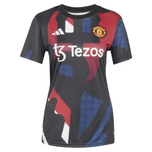 adidas - Camiseta de manga curta feminina Antes do jogo Manchester United 24/25 – Feminino – Black / Mufc Red / Off White / Team Coll Burgundy 2