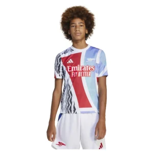 adidas - Camiseta de manga curta júnior Antes do jogo Arsenal 24/25 – Better Scarlet / White / Black / Clear Aqua