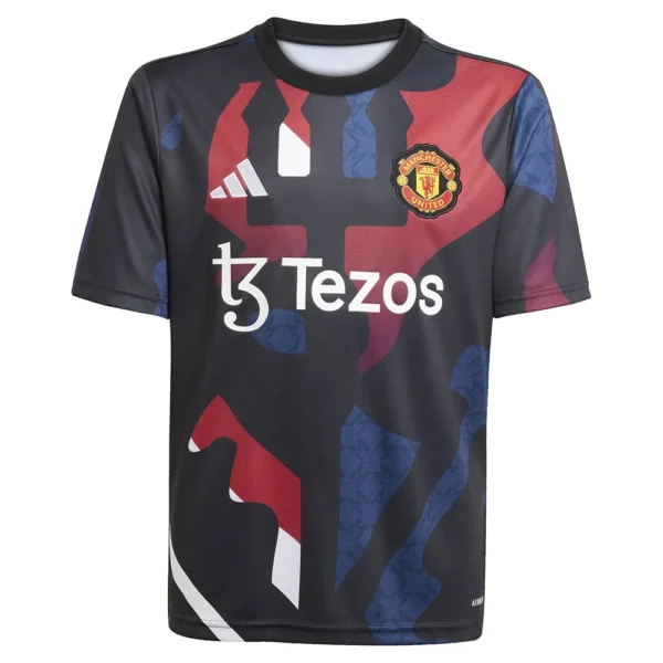 adidas - Camiseta de manga curta júnior Antes do jogo Manchester United 24/25 – Black / Mufc Red / Off White / Team Coll Burgundy 2