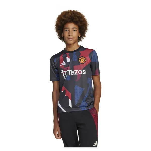 adidas - Camiseta de manga curta júnior Antes do jogo Manchester United 24/25 – Black / Mufc Red / Off White / Team Coll Burgundy 2