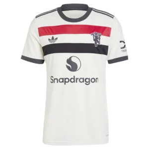 adidas - Camiseta de manga curta Manchester United 24/25 3 Stripes – Masculino – Off White