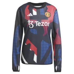 adidas - Camisa feminina  Pré-jogo Manchester United 24/25 Warm – Feminino – Black / Mufc Red / Off White / Team Coll Burgundy 2
