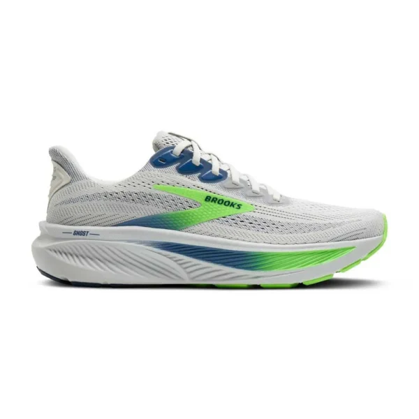 Brooks Tênis de corrida Ghost 17 – Masculino – Oyster / Beacon Blue / Gecko