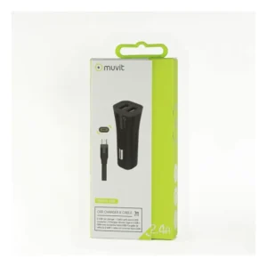 Muvit - Carregador de carro 2 USB Ports Micro USB Cable Pack 1m 4A - Black