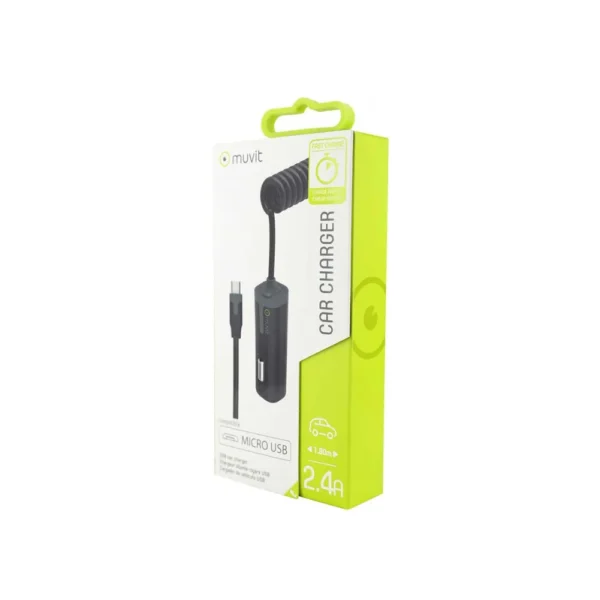 Muvit - Carregador de carro Micro USB 1.8m 2.4A - Black