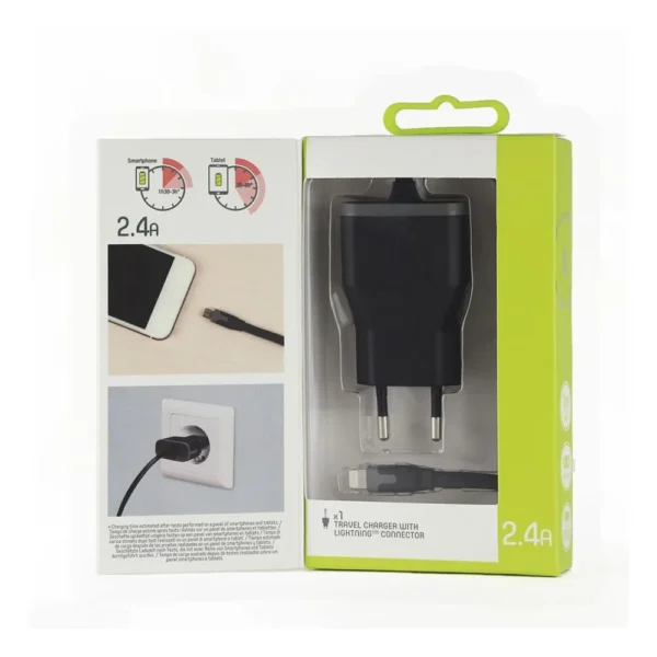 Muvit - Carregador Travel Apple Lightning MFI 1m 2.4A - Black