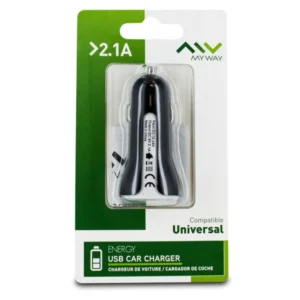 MyWay - Carregador de carro USB 2.1A - Black