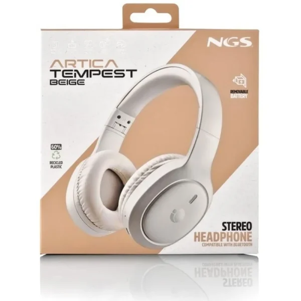 NGS - Fones de ouvido sem fio Artica Tempest/Microphone/Bluetooth - Beige
