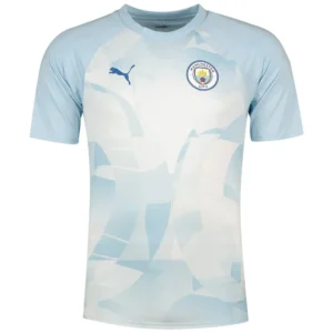 Puma - Camiseta de manga curta Antes do jogo Manchester City FC 23/24 – Feminino – Silver Sky / Lake Blue