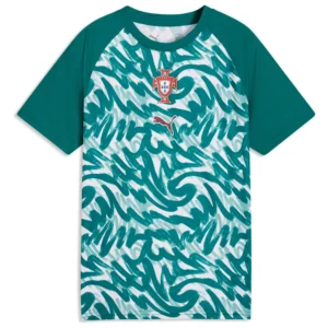 Puma - Camiseta de manga curta júnior Antes do jogo Portugal 25/26 – Green Lagoon / Ruby Shimmer