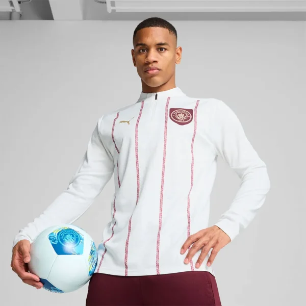 Puma - Moletom com meia-zíper Antes do jogo Manchester City FC 24/25 – Feminino – White / Dark Jasper