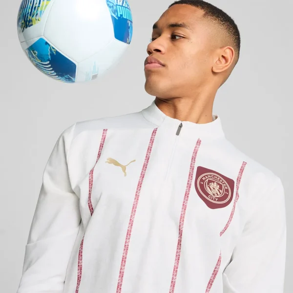 Puma - Moletom com meia-zíper Antes do jogo Manchester City FC 24/25 – Feminino – White / Dark Jasper