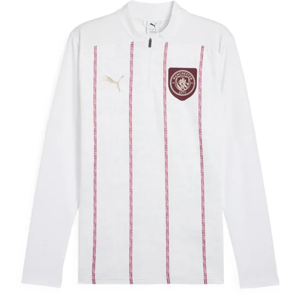Puma - Moletom com meia-zíper Antes do jogo Manchester City FC 24/25 – Feminino – White / Dark Jasper